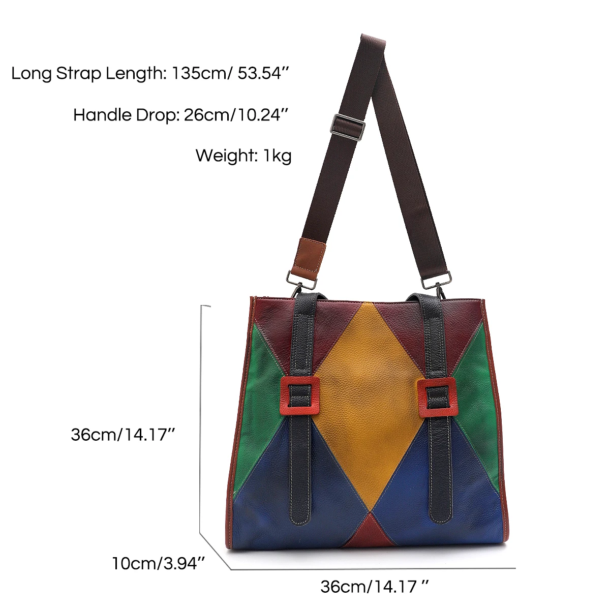 SC Vintage Sprayed Random Color Patchwork Genuine Leather Cowhide Large Capacity Tote fits in 13‘ Laptop Cross body Shoulder Bag image 6