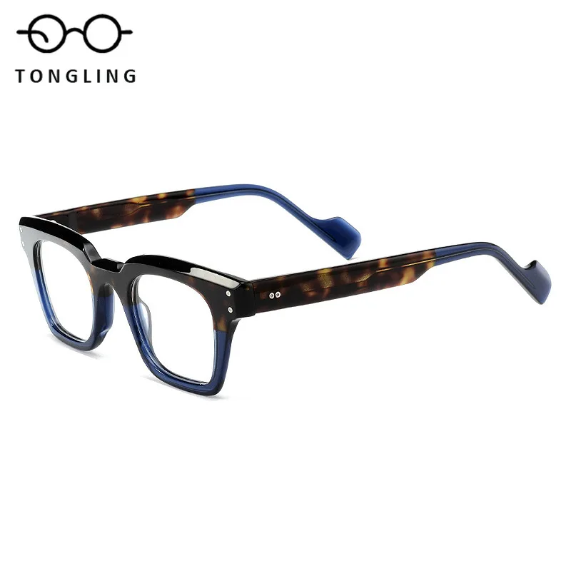 New Stylish Men Designer Personalized Patchwork Rectangular Acetate Glasses Retro Women Casual Unique Distinctive Eyeglass Frame