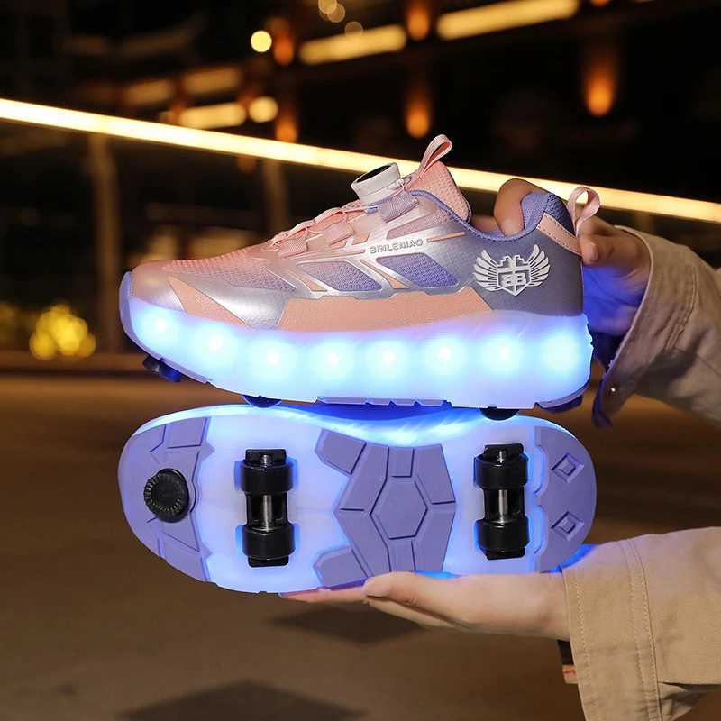 Kids 4-roller skates, sports shoes with pulleys, informal skates for outdoor sports and walking shoes for boys and grils