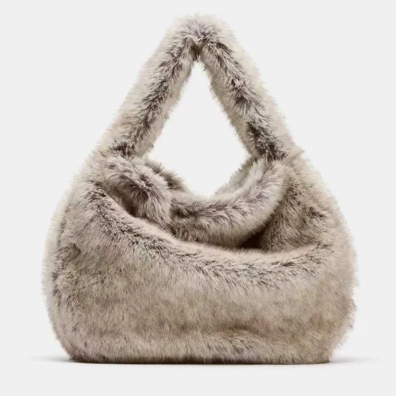 

Новая зимняя женская сумка с эффектом искусственного меха, на завязках, повседневная сумка-ведро на одно плечо, однотонная.