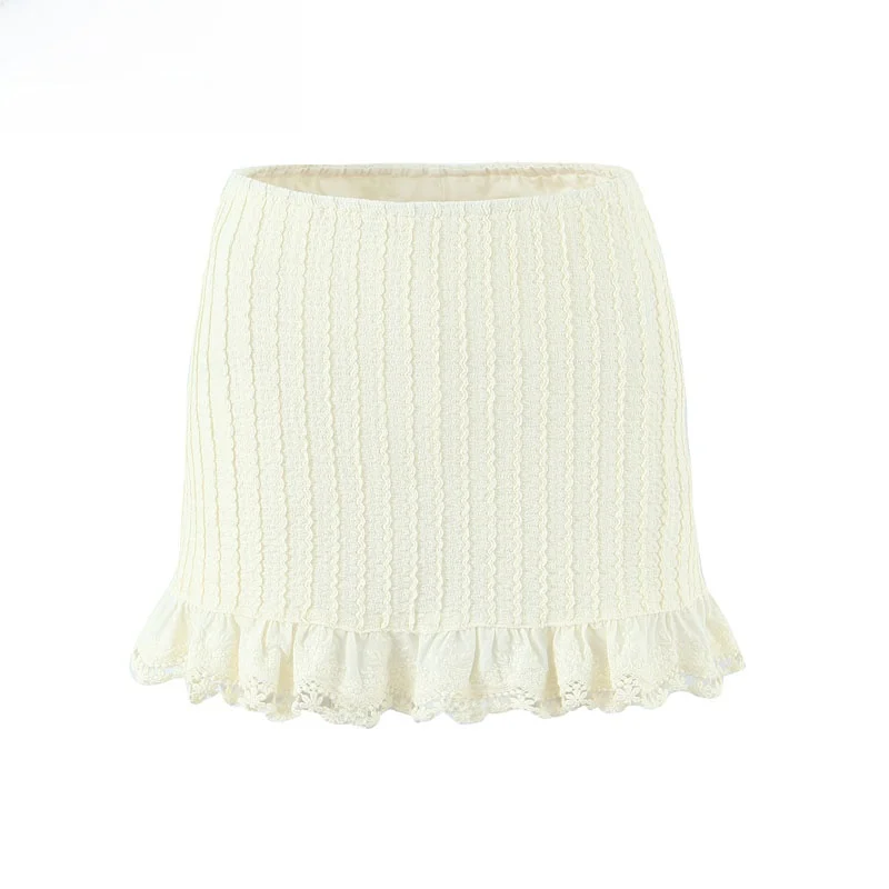 تنورة قصيرة نسائية جديدة من ZBZR لربيع 2023، تصميم عصري مع حواف دانتيل، تنورة ملفوفة مثيرة محبوكة، خصر مرتفع، مصنوعة من ألياف... #4