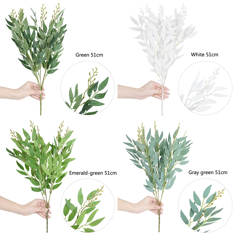 أوراق صفصاف الأوكالبتوس الاصطناعية ، باقات نباتات مزيفة لعروس الزفاف ، ديكور بترتيب الزهور المنزلية ، إكليل الكريسماس ، 50 * #6