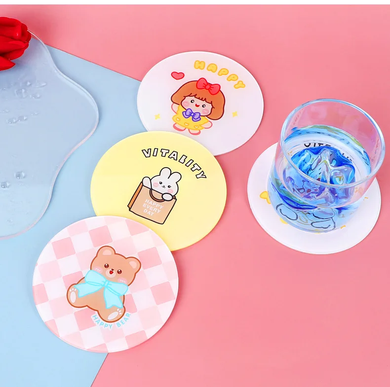 

1PCS Round Cute Acrylic Coasters Skid Insulation Cup Holders High-Temperature Mug Mat Glass Tea Hot Pad Kitchen Accessories