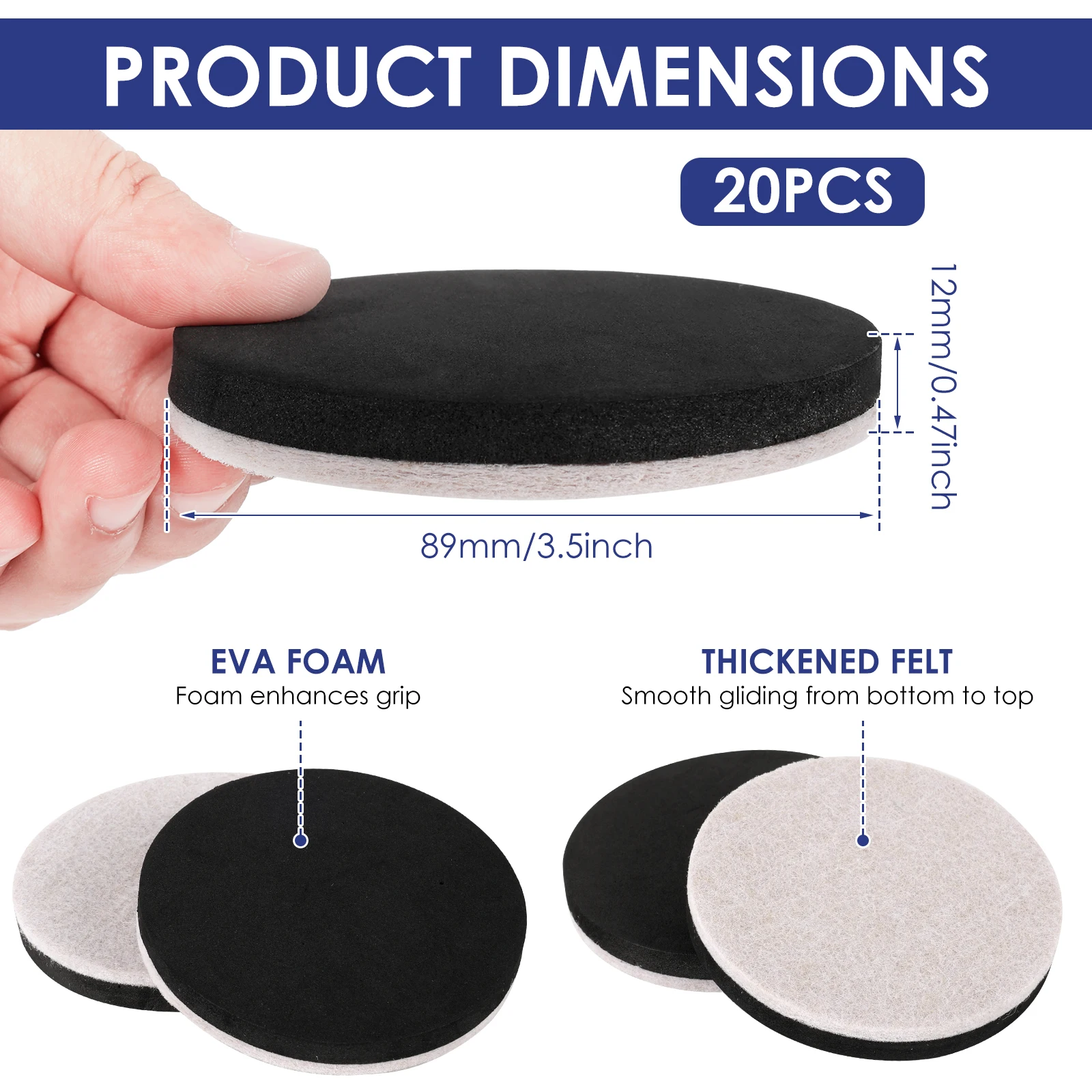 20Pcs Furniture Sliders Heavy Duty Furniture Movers Sliders Scratch Resistant Floor Protectors Mat For Carpet Hardwoods Floors