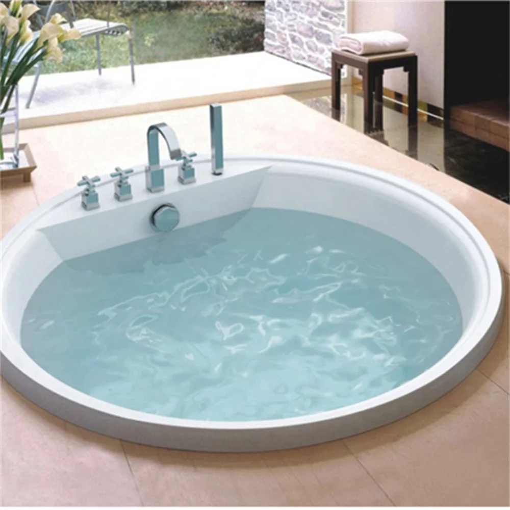 

60 Inch Round Whirlpool White Color Embedded Acrylic Spa Massage Bathtub with Faucet