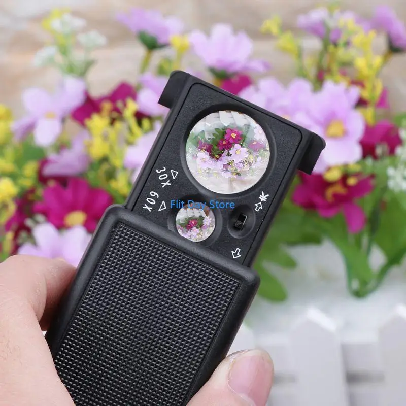 F92C 30x 60x Multifunctional Magnifier LED Portable Jeweler Microscope Currency Detector