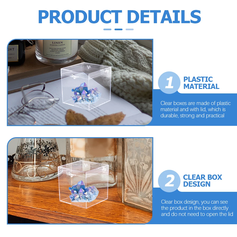 

4 Pcs Clear Mineral Specimen Box Square Container Acrylic Display Case Transparent Storage Cube Plastic Sealed Lid Smooth Edge