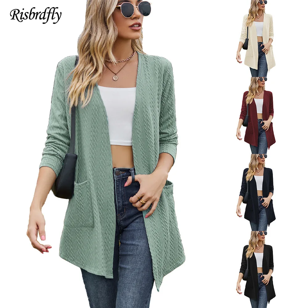 

Risbrdfly 2023 Autumn/winter New Solid Color Loose Long Sleeve Cardigan Coat Women's Clothes