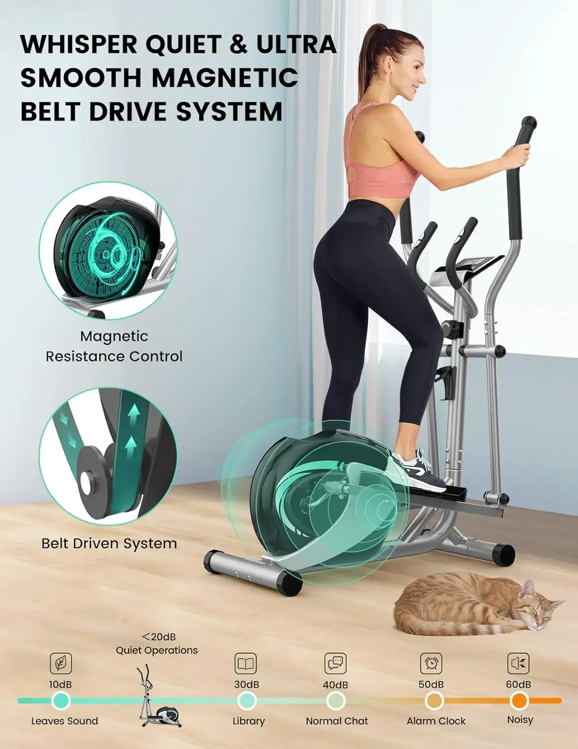 Elliptical Machine, Hyper-Quiet Magnetic Elliptical Exercise Machine for Home w/ 8 Levels Adjustable Resistance, 6KG Flyw