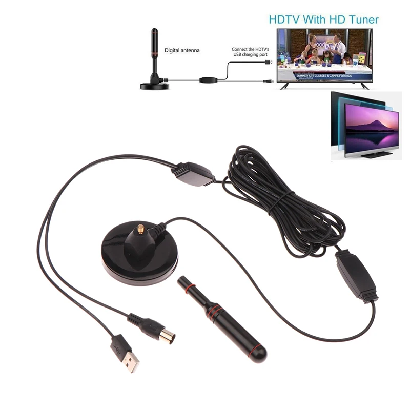 3/5/8/10Meter HD Digital TV Antenna Indoor Signal Amplifier Long Range Signal Receiver DTMB Digital Receiving Antenna W/Adapter