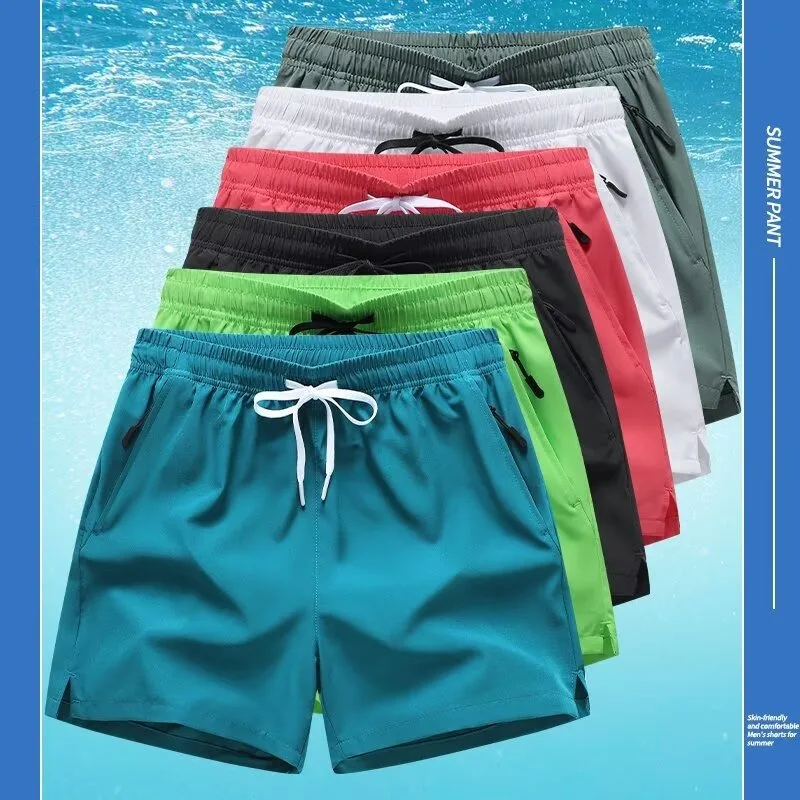 

Мужские шорты для пляжа и бега, летняя спортивная одежда, ткань из ледяного шелка, дышащие, быстросохнущие, легкие спортивные шорты