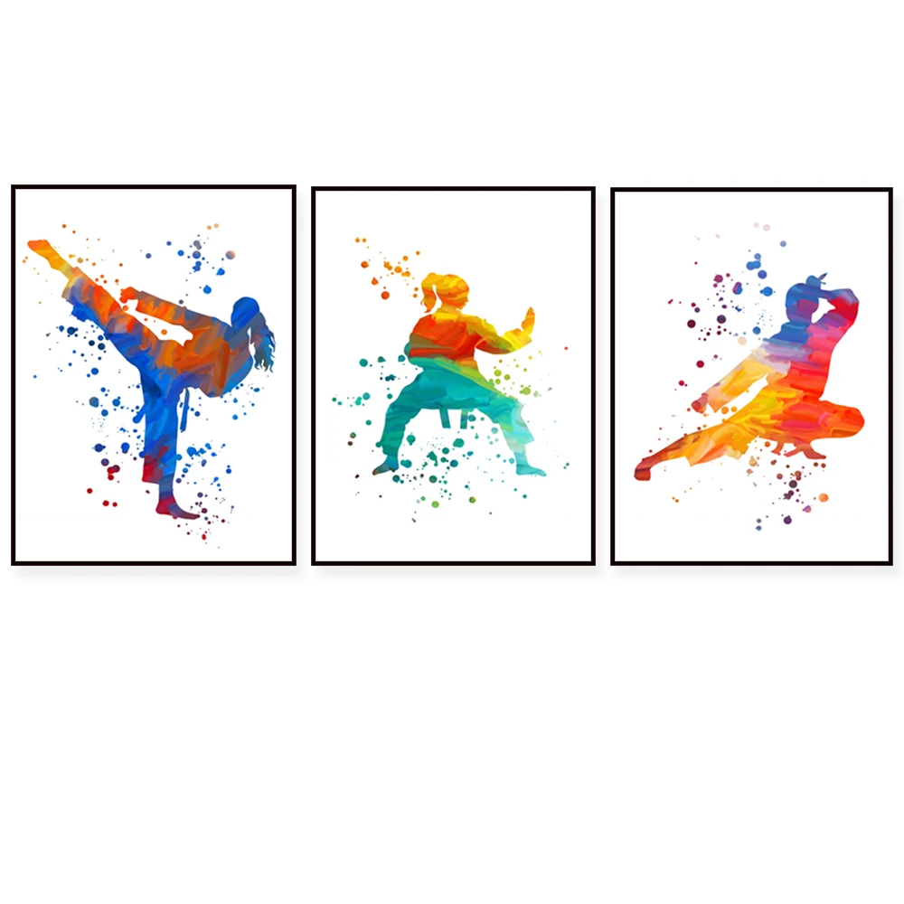 Watercolor girl karate print, taekwondo print, karate gift girl, martial arts gift, karate sport wall decoration art poster