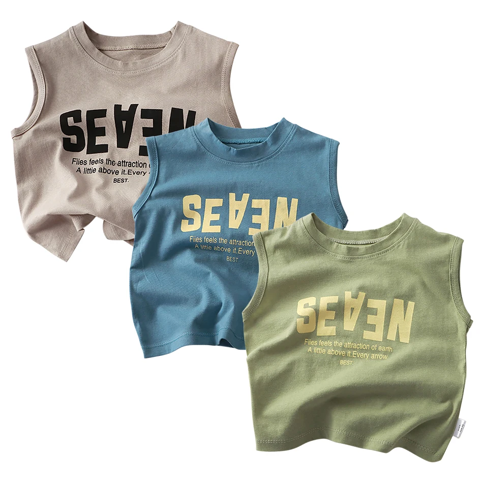 

Children Sleeveless Wide Neck T Shirt Kids Summer Casual Loose Fit Vest Soft Comfort Tops Tee for Boy Girl Letter Print Clothes