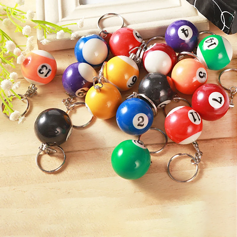 Creative Fashion Billiard Pool Keychains Round Ball Key Ring Key Chains Resin 32mm Ball Jewelry Gift