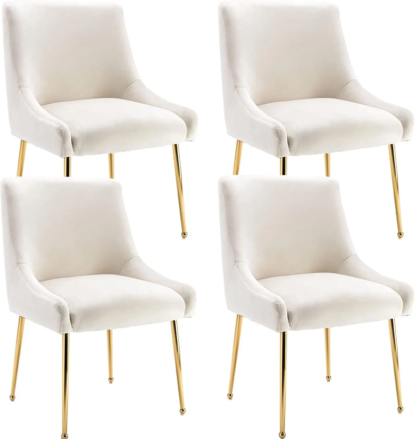 Velvet Dining Chair Set of 4 Kitchen Dining Room Modern Upholstered Accent Dining Chair with Gold Legs (cream)