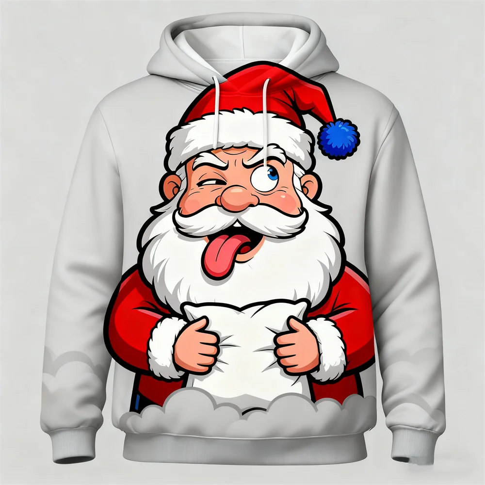 الرجال النساء مضحك سانتا كلوز الجرافيك هوديس 3D طباعة مجردة عيد الميلاد موضوع عارضة مقنعين قمم ملابس مريحة فضفاضة #4