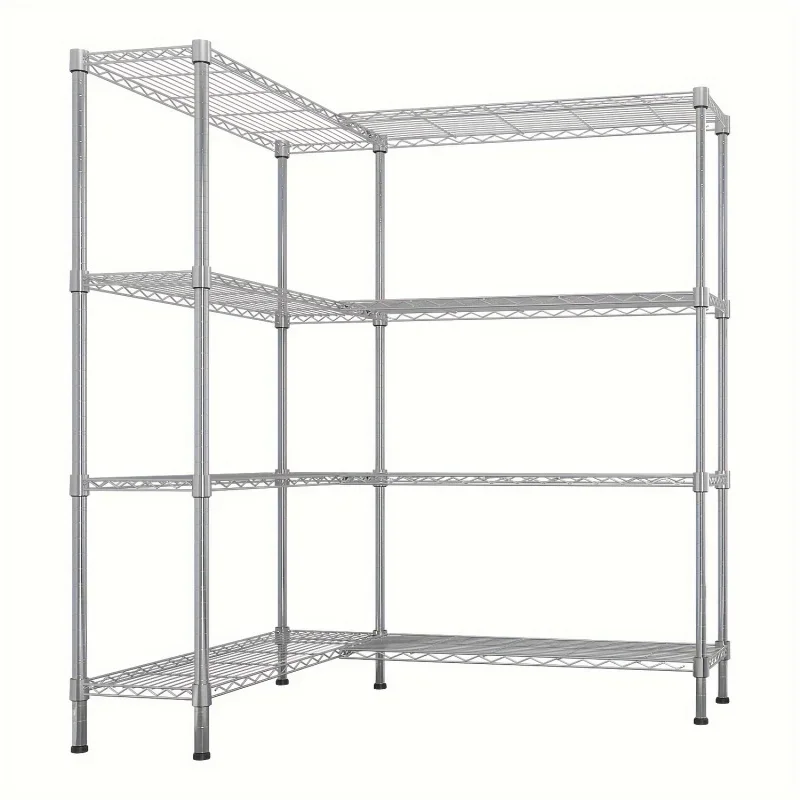 Adjustable Double-row 4-tier Household Shelf Made Of Iron, Dimensions 147*35*150cm, Galvanized