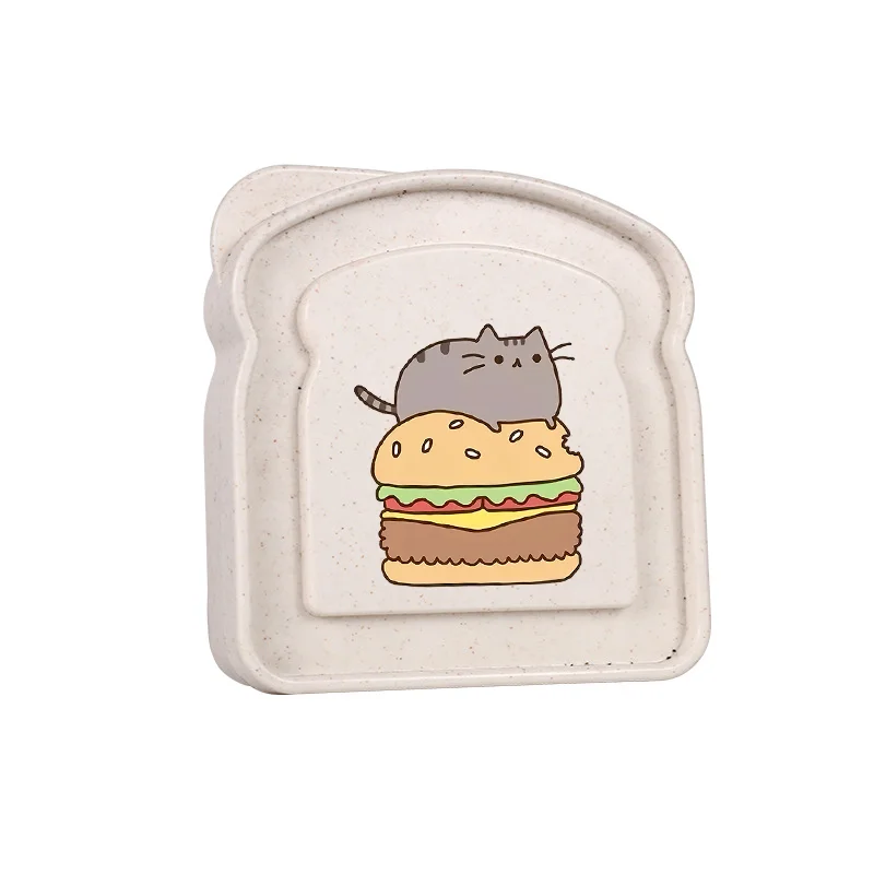 

Cute Pusheens Girl Student Lunch Toast Boxes Kawaii Anime Popular Sandwich Container Bread with Lid Portable Picnic Bento Cases