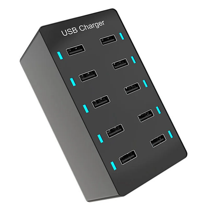 50W USB Multiport Charger Fast Charge Charger Hub 10 Port Fast Charge Charger Charging Desktop Dock Charger Black (UK)