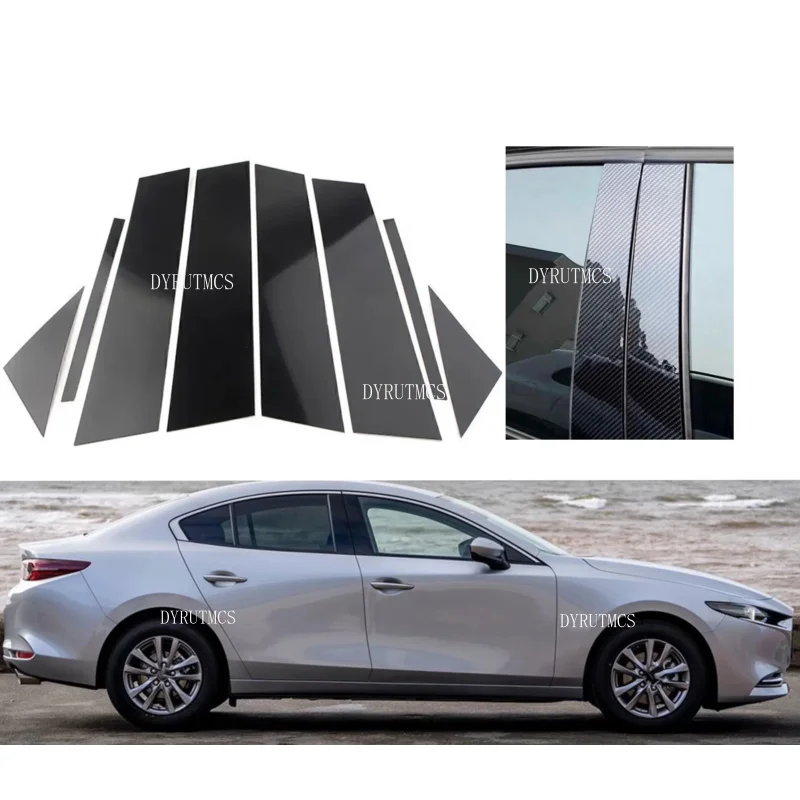 

Car Door Window BC Pillar Post Cover Trim Sticker Fit For Mazda 3 Axela Sedan 2019-2023 Glossy Black Carbon Fiber Style