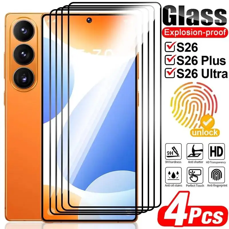 

1-4Pcs HD Tempered Glass Screen Protector For Samsung S26 Ultra Plus S26U S25 S25ultra - Fingerprint Unlock Protective Film