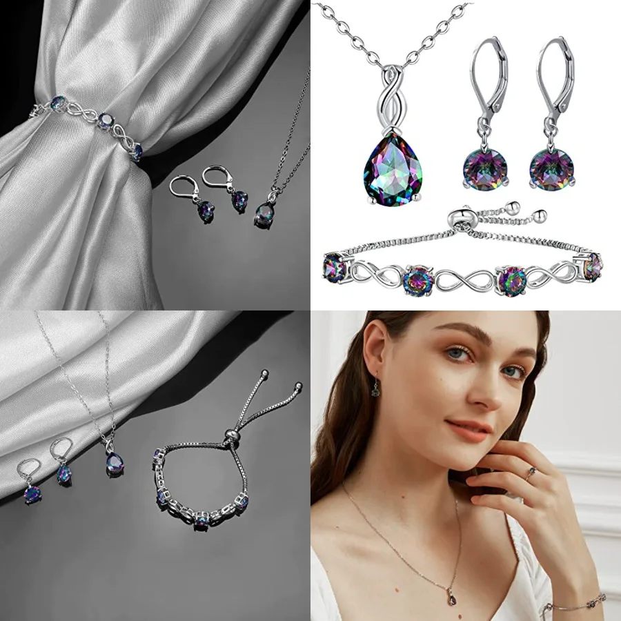

VOLUKA Opal//Mystic Topaz Pendant Necklace for Women, 18K White/Rose Gold Plated Chain Wedding Engagement Jewelry Gift