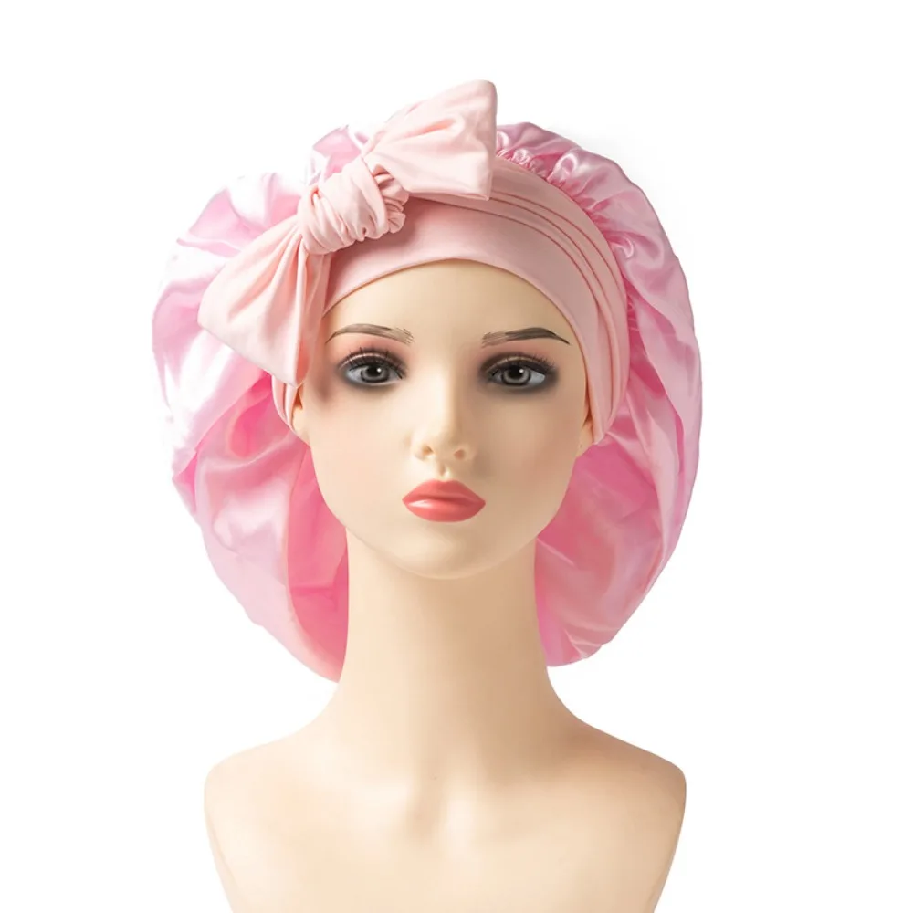 Satin Material Sleeping Bonnet Adjustable Strap Solid Color Hair Care Cap Wide Brim Design Soft Protective Hair Bonnet