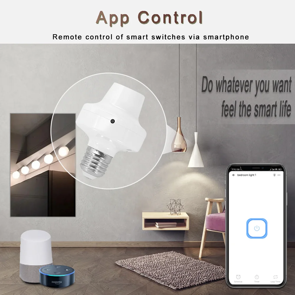 EWelink-Smart Home Lâmpadas Adaptador, E27 Suporte da lâmpada, controle de voz, Wi-Fi, App Controle Remoto, Via Alexa, Google Home