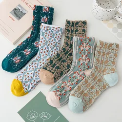 3D Knitted Stockings Vintage Embossed Flower Socks Women's Spring Autumn Socks Japanese Fashion Lolita Style Elegant Palace Sox