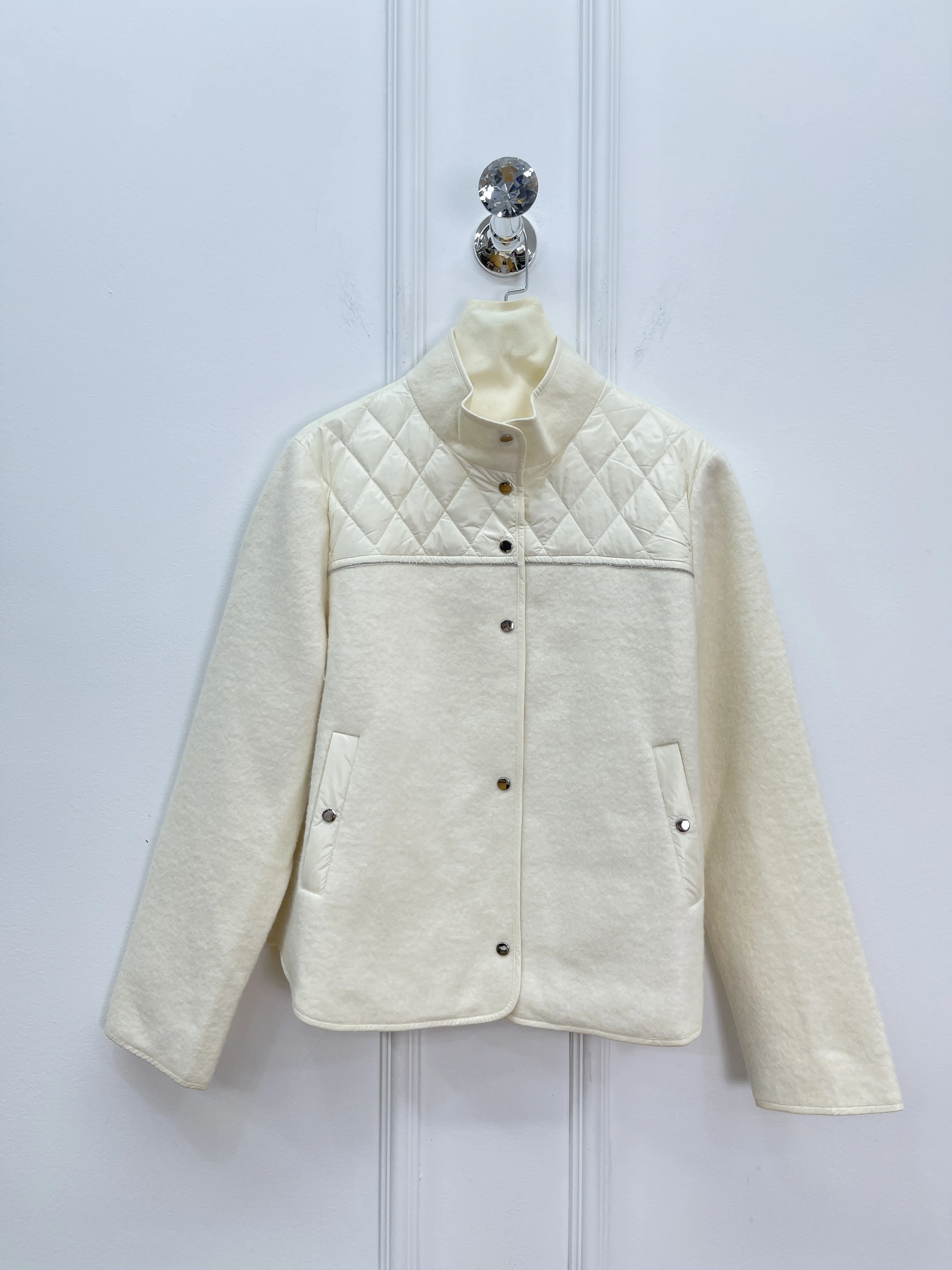 2025秋冬新作 グースダウン混紡ウールジャケット 重ビーズスタンドカラートップ