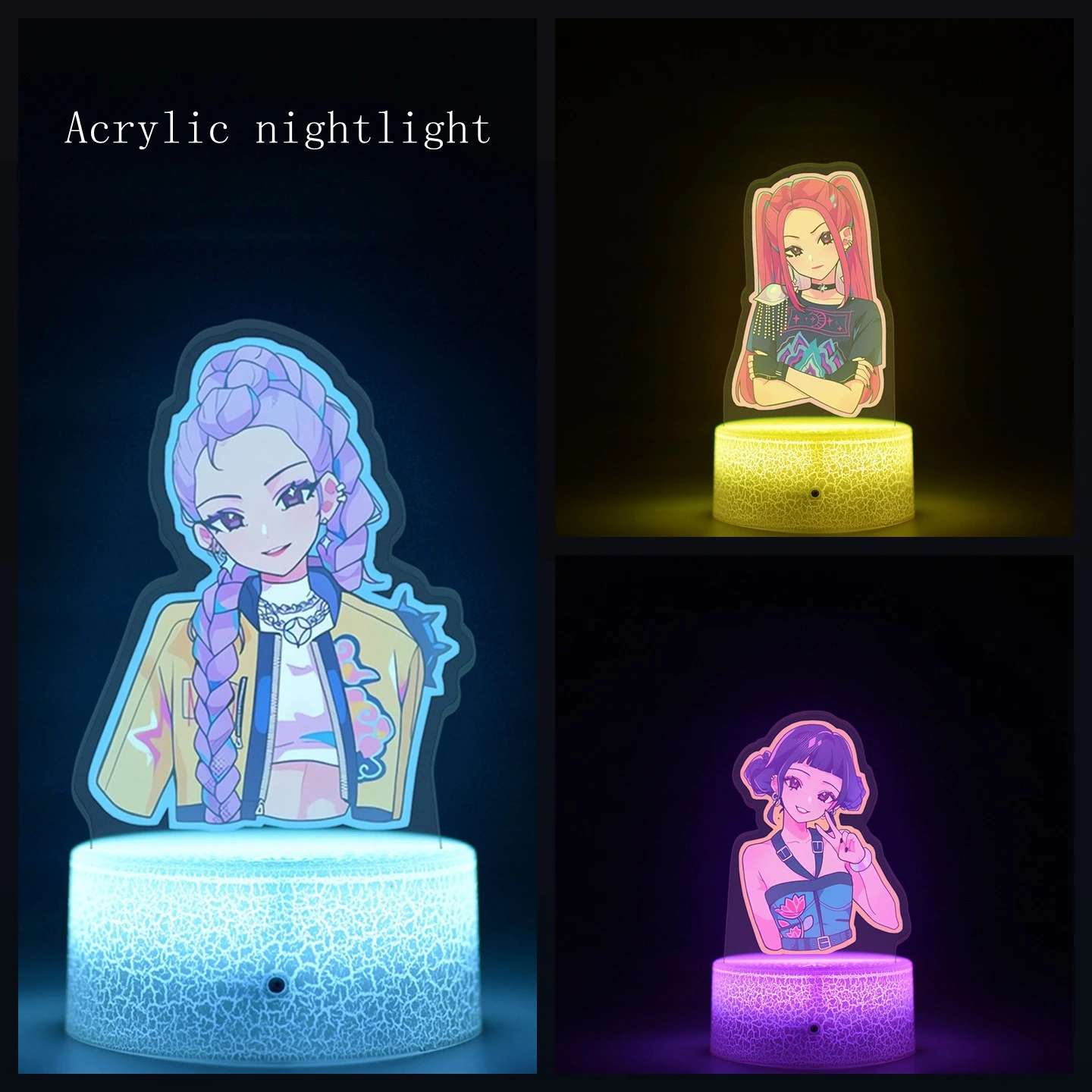 

KPop K-POP Demon Hunters Kawaii Zoe Rumi Mira Saja Boys Superstar Monochrome Light Remote Control 16 Color Light Night Light