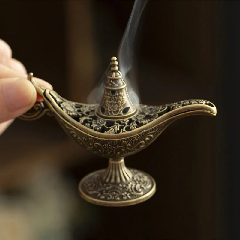 Classic Aladdin Magic Lamp Shape Incense Burner Retro Auspicious Cloud Line Indoor Home Aroma Stove