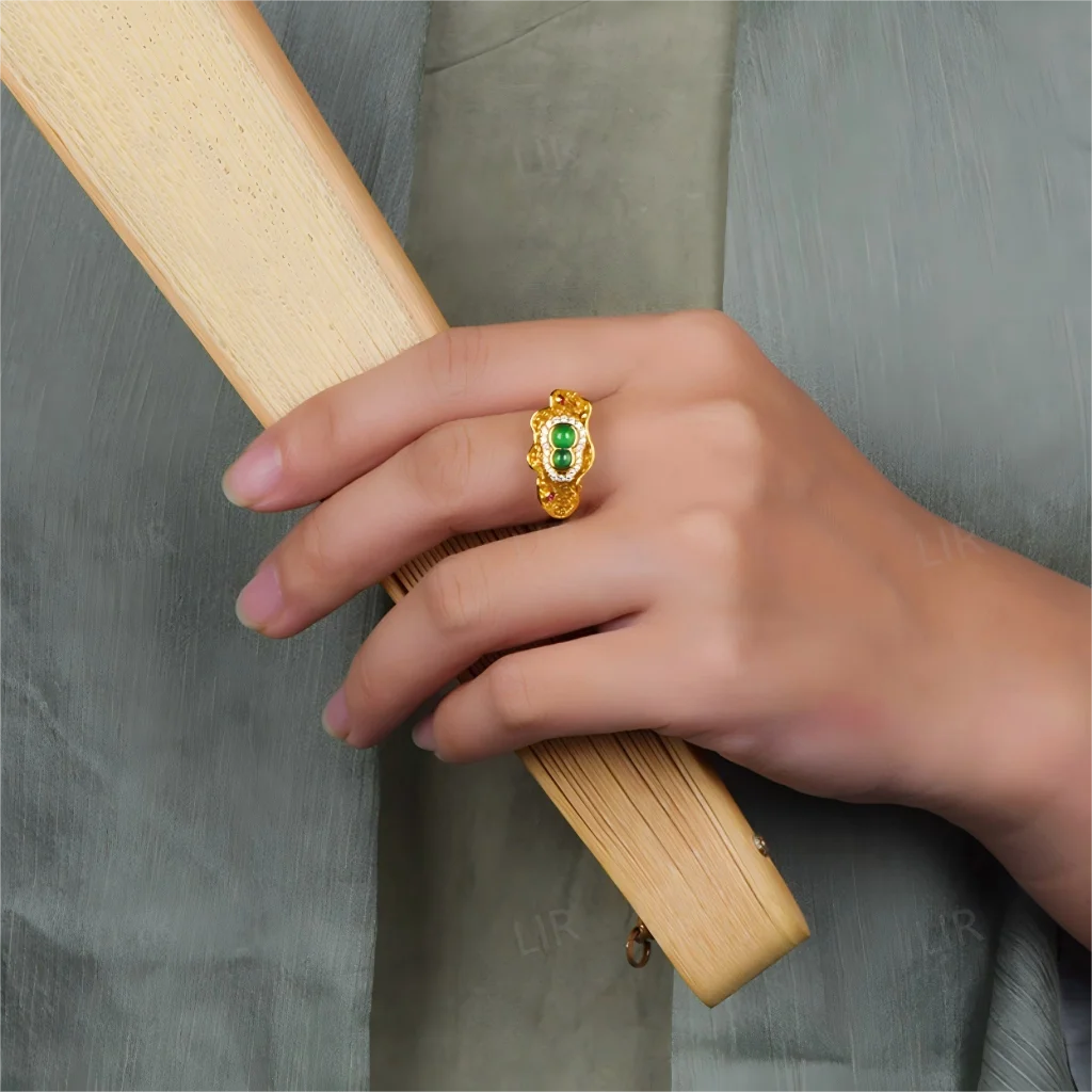 خاتم مفتوح من الفضة S925 للنساء: مجوف من اليشم الهيتي الطبيعي |   فنغ شوي النار + الحظ الوظيفي + شهادة المجوهرات