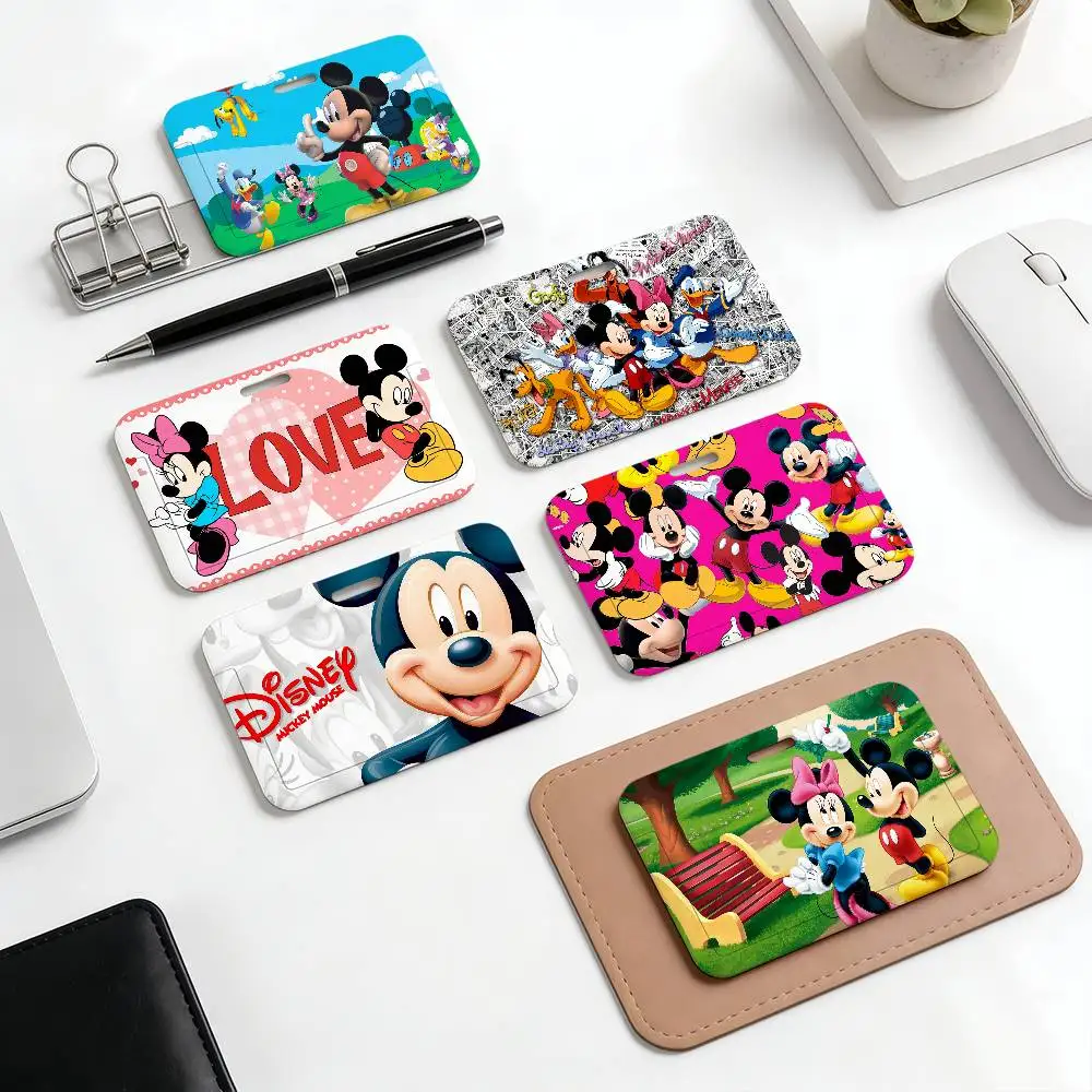Lindo estuche de plástico para tarjetas de acceso, autobús, metro, con dibujos animados divertidos de Mickey y Minnie Mouse, para tarjetas de trabajo, tarjetas de comida para estudiantes, para mujeres y hombres