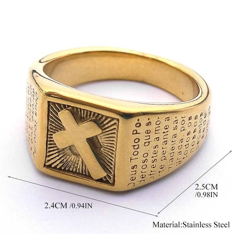 Punk Cross Bible Metal Ring for Men Women Stainless Steel Gold Plated Religious Rings Party Jewelry Gift for Boyfriend RRR550S05