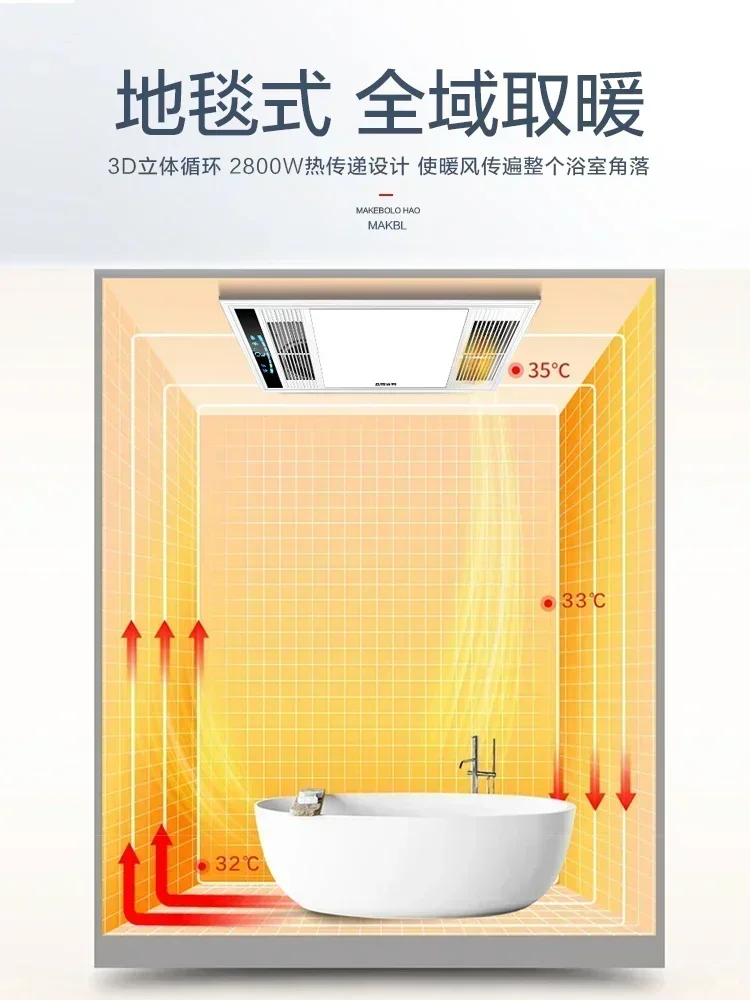 220V Sleek Bathroom Exhaust Fan with Warm LED Lighting, Efficient Ventilation System, Compact Design, Powerful Heat Function A