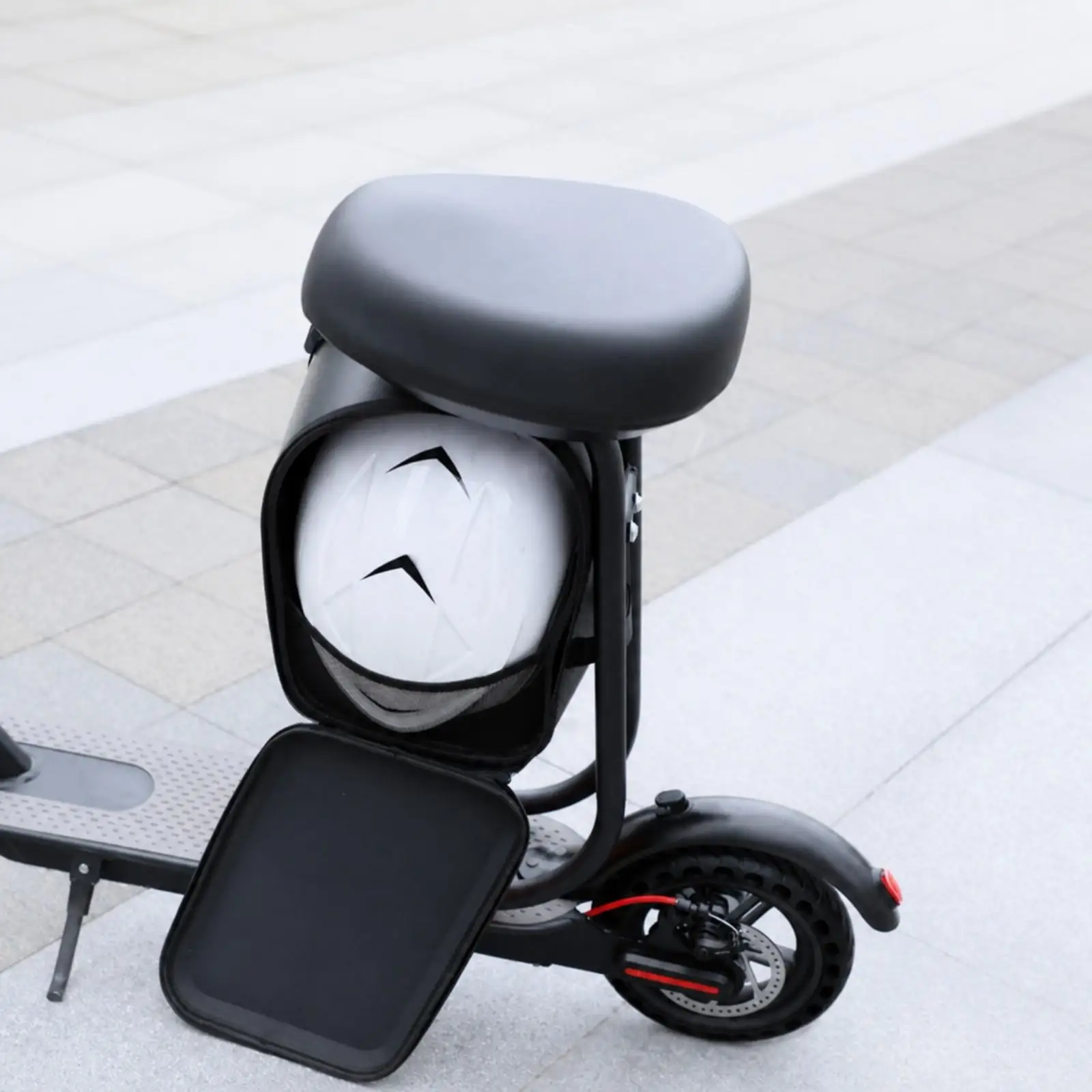 Padded Electric Scooter Seat with Hard Shell Storage Bag for Commuting Errands Foldable Comfortable Upgrade for Standing Scooter