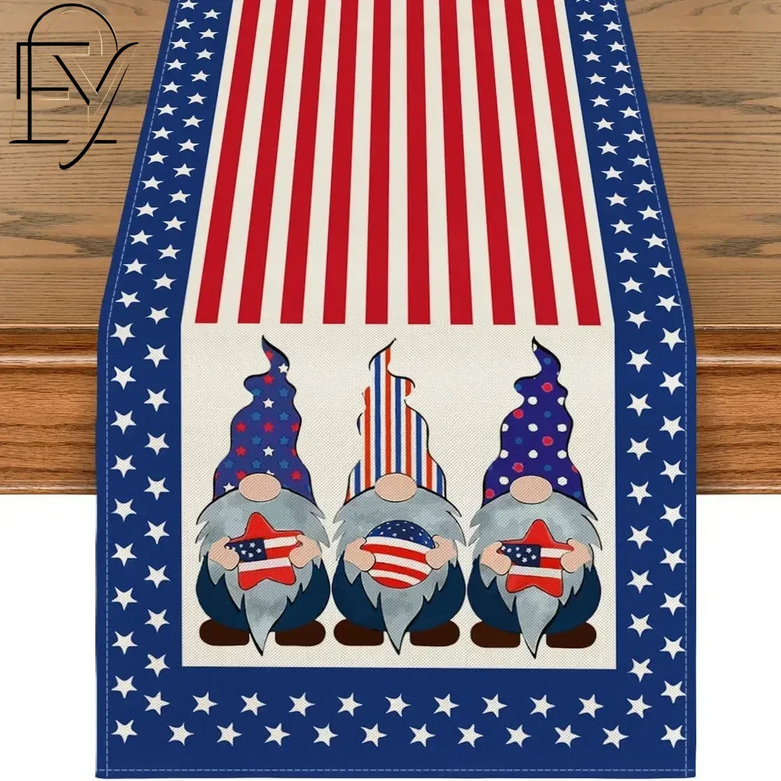 Patriotic Table Runner Three Gnomes Star Linen Tablecloth American Flag Independent Day 4th of July Kitchen Dining Decor Scarf