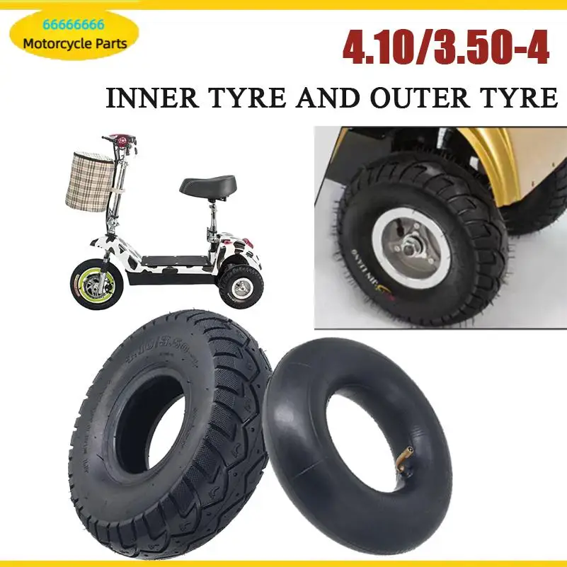 10 Inch 4.10 3.50-4 Inner Tube Tire with Bent Valve 4.10/3.50-4 Rubber Inner Outer Tyre Pneumatic Tire Replacement