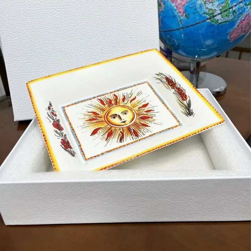 European-Style Sun Ceramic Jewelry Storage Tray Rectangular High-End Retro Storage Tray Ashtray