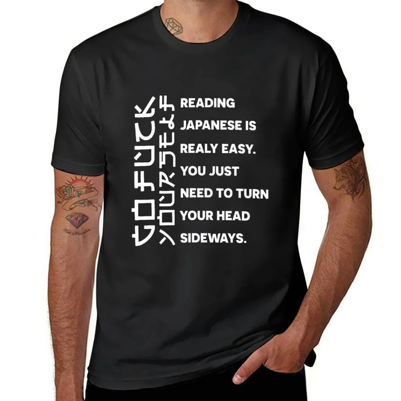

Reading Japanese is really easy Student Quotes T-Shirt Funny t-shirts Aesthetic clothing mens white t shirts