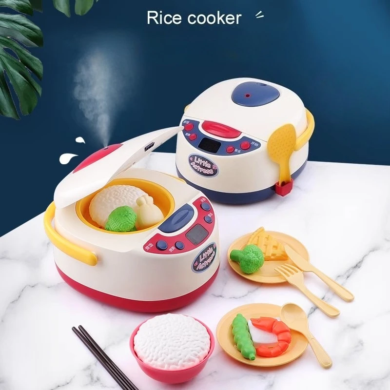 

19pcs/set Spray Sound Music Electric Rice Cooker Interactive Toy Simulation Food Fruit Vegetable Kitchen Cooking Tableware Set