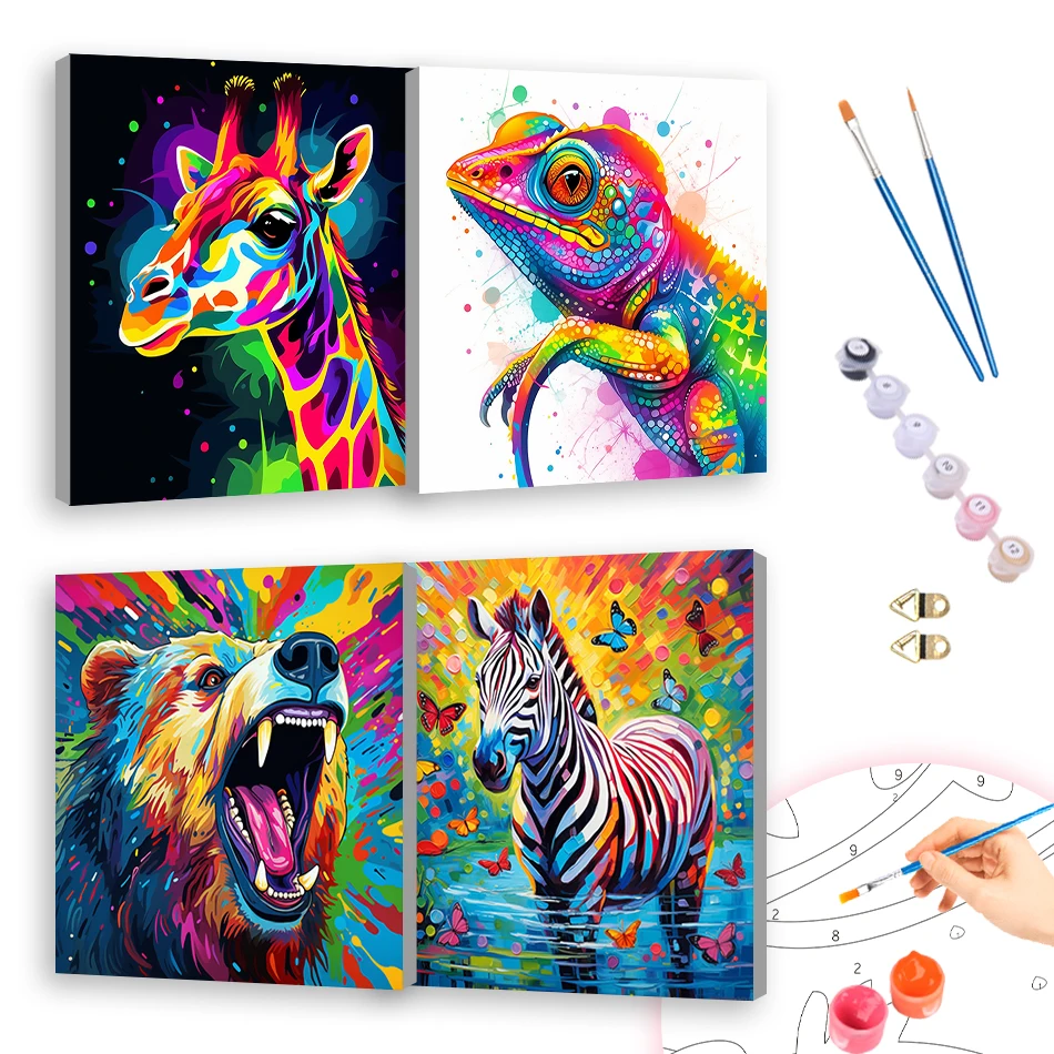 

RUOPOTY Diy Painting By Numbers For Beginner 20x20cm With Frame Colorful abstract animals Arts Crafts Handmade Art Supplies Gift