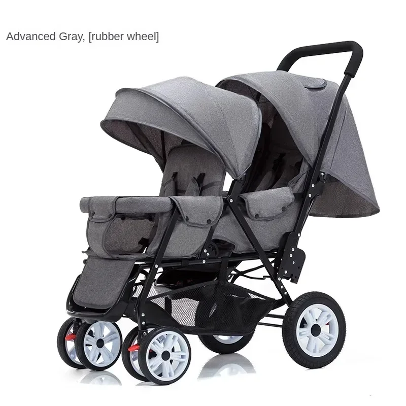 Nieuwe Twins kinderwagen voor- en achterbank, twee personen kunnen zitten en liggen, lichtgewicht opvouwbare kinderhandkar kinderwagen