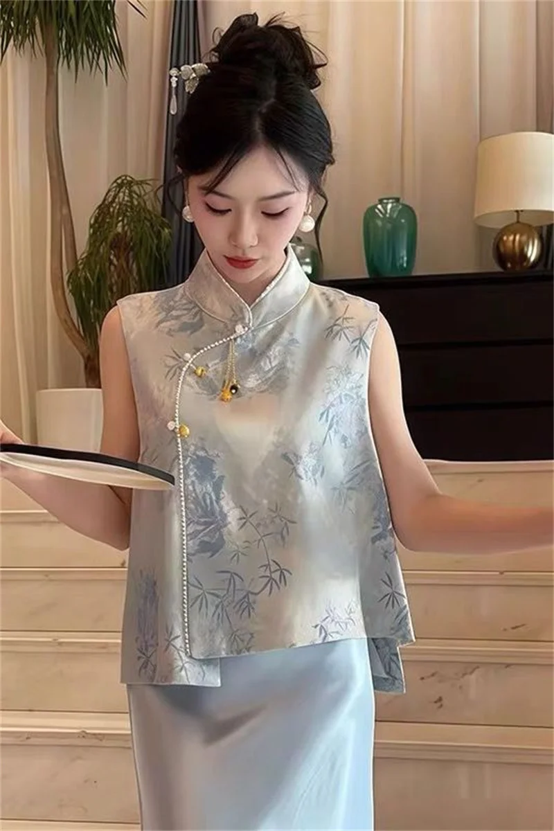 New Chinese Style Top Solid Color Tencel Short Sleeve 2025 Summer New Product