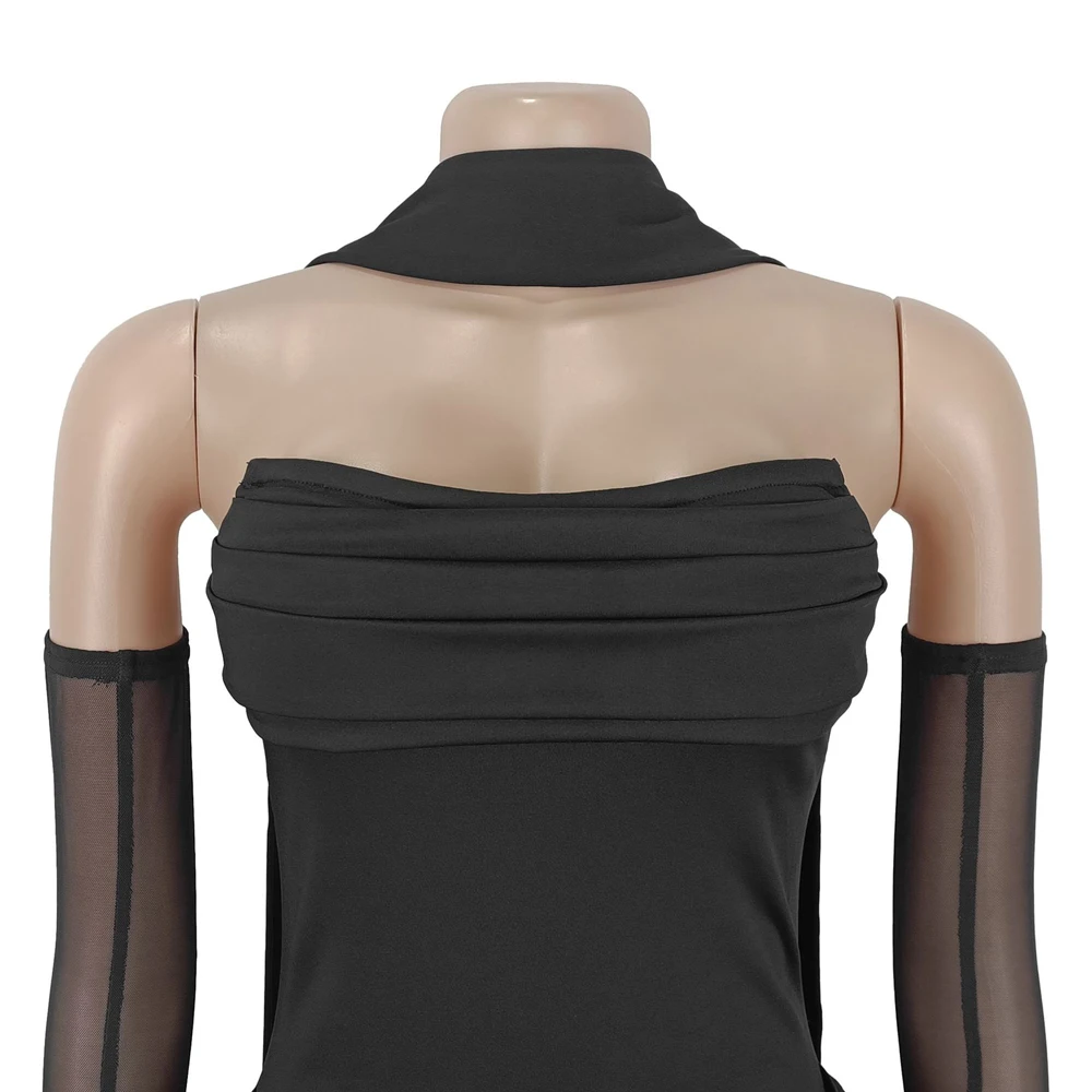 JENYAGE Damen-Abendkleid mit Neckholder-Ausschnitt und Handschuhen, gerafftes, figurbetontes, bodenlanges Meerjungfrauen-Maxikleid, elegantes Party- und Ballkleid – Detail 14