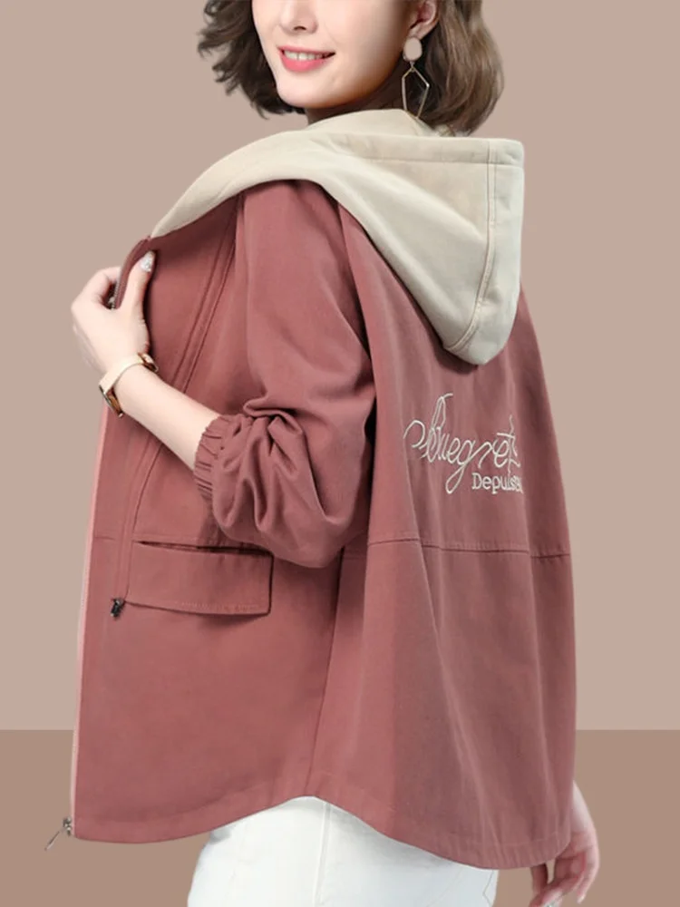 

Ladies ort Oversized Jaet Spring Autumn New Sle Casual Windbreaker Mom Coat Versatile Hat Upper Body Artistic Sle