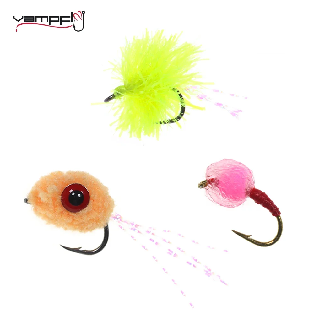 Vampfly-estazエッグフィッシングルアー、グロバグ、サケエッグ、フライフィッシュ、ドライおよびウェット、トラウトバス、スチールヘッドベイト、6個