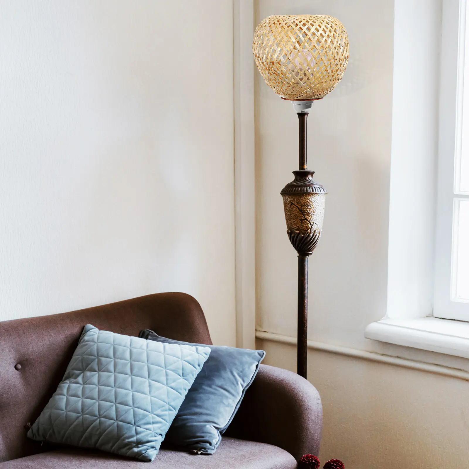 Woven Bamboo Lamp Shade Rattan Lampshade Ceiling Lamp Cover Soft Glow Replacement Lampshade for Home Decor Living Bedroom Dining