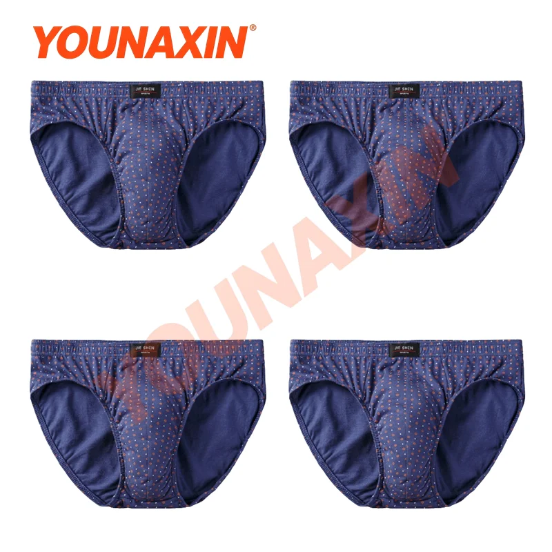 4Pcs Men Plus Size Cotton Briefs Dotted Print Breathable Soft Underwear For Middle‑aged Elderly Men L XL 2XL 3XL 4XL 5XL 6XL 7XL